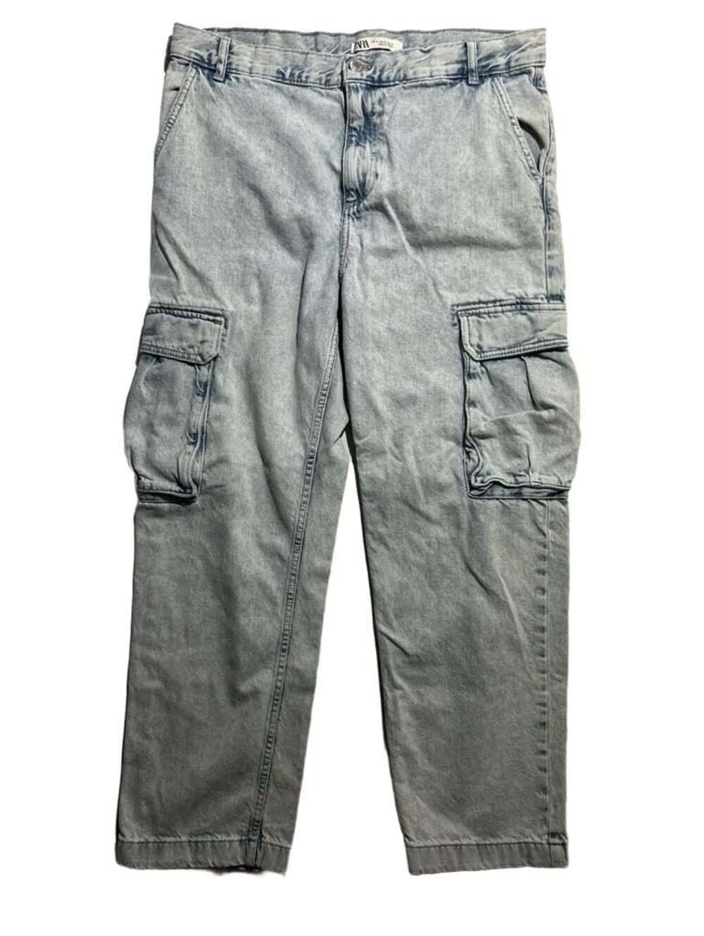 Zara light Wash Baggy Denim Cargo Jeans Men’s 34x29